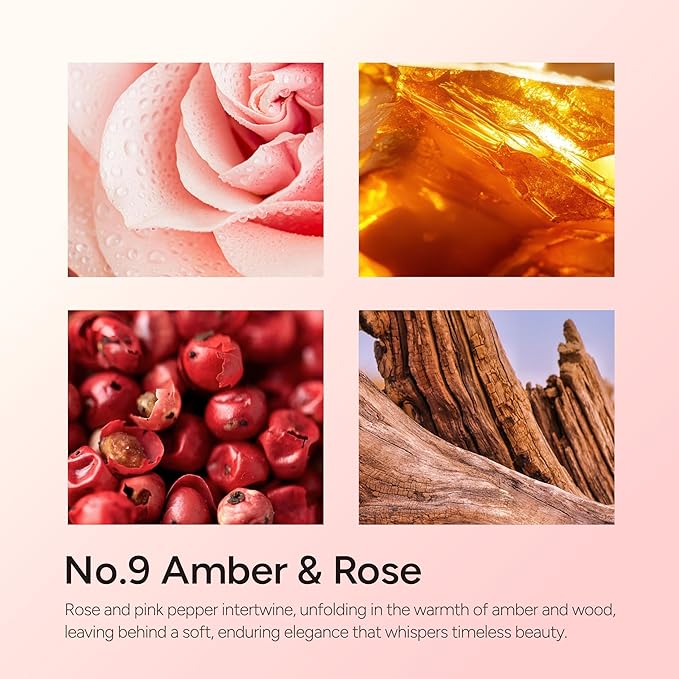 Amber & Rose Luxury Scented Candles, 9oz Soy Wax Candles for Home Scented, Rose, Wood, Amber Scent, Long Burning Time, Gifts for Christmas, Women, Friends, Men, Sister, Mom, Teacher