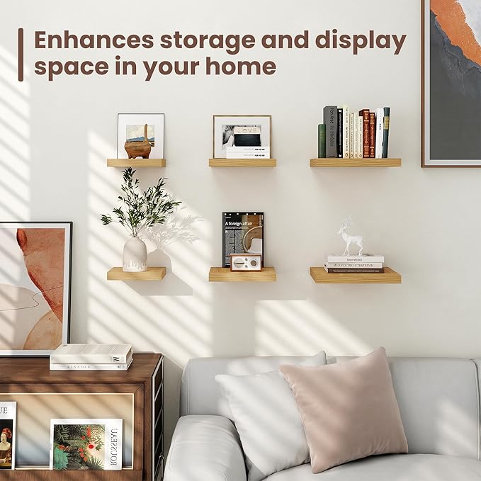 Fun Memories Floating Shelves for Wall - 12 Inch Square Shelves with Invisible Brackets, Small Wall Shelf for Living Room, Bathroom, Bedroom, and Kitchen Decor，Set of 3