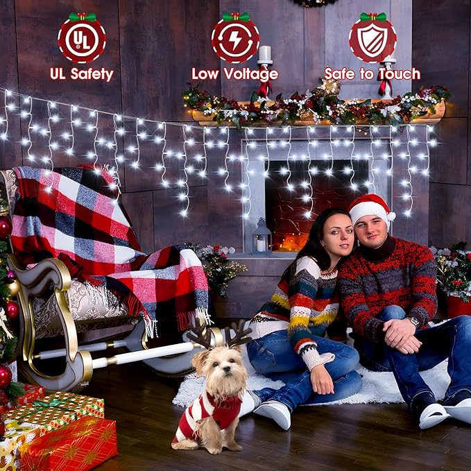 Hezbjiti 2Pack Total 800LED Ice Lights 33FT Christmas Lights String Lights Outdoor Decoration 8 Modes 150 Drops Fairy Lights for Eaves Party Yard Garden Xmas Decor（Cold White）