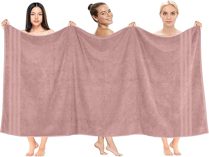 DAN RIVER 2 Pack Luxury Bath Sheets 35x70, 600 GSM, Soft & Quick Dry 100% Ring Spun Cotton Towels Ideal for Hotels, Spas, Gyms & Salons Extra Large, Dusty Pink