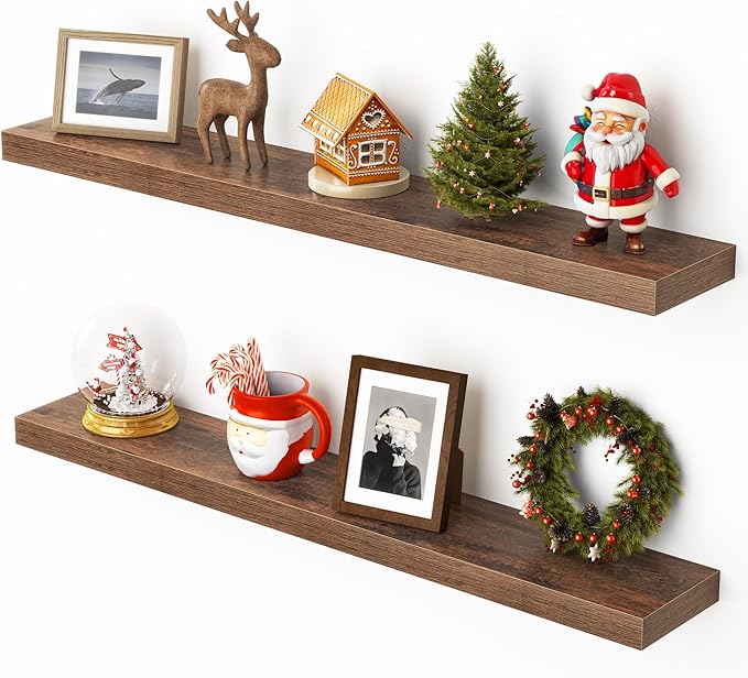 Heimlove 36 Inch Floating Shelves for Wall,Mounted Storage & Display Wood Shelves with Invisible Brackets,Hanging Shelf for Bedroom Living Room Kitchen Office,Set of 2,Rustic Brown