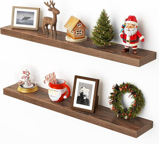 Heimlove 36 Inch Floating Shelves for Wall,Mounted Storage & Display Wood Shelves with Invisible Brackets,Hanging Shelf for Bedroom Living Room Kitchen Office,Set of 2,Rustic Brown