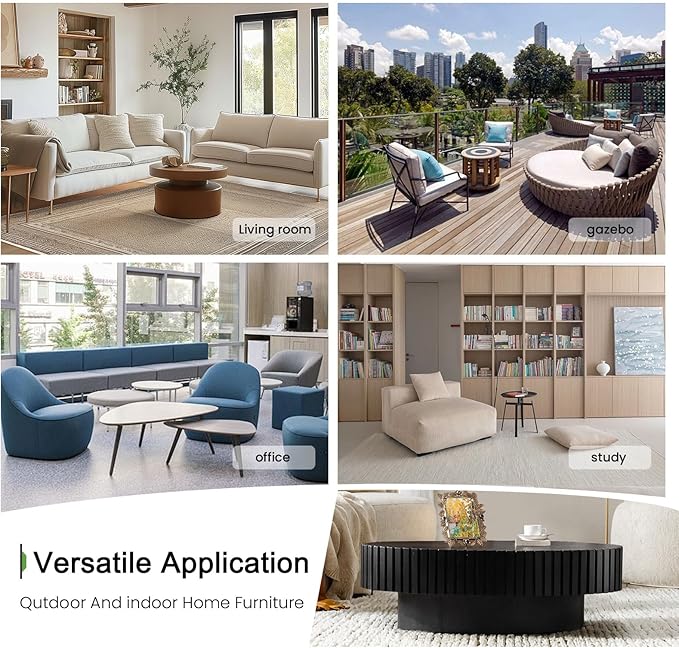 Oval Coffee Table for Living Room, 43.3'' Modern Handcraft Drum Coffee Table Unique Fluted Coffee Tables Wood Center Table End Table for Small Space, Farmhouse Apartment Office (Oval Black)