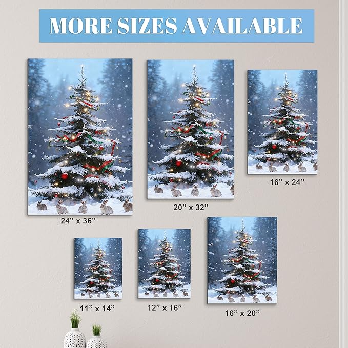 Framed Christmas Pictures Wall Decor,Vintage Pine Tree Prints,Winter Christmas Canvas Wall Art Decoration for Bedroom Bathroom Living Room Rustic Xmas Holiday Gifts (Christmas Tree 17, 16'' X 24'')