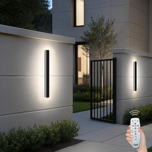 31.49 Inch Outdoor Wall Lights, Ip65 Waterproof Linear Led Modern Wall Sconce, 3CCT Color Selectable LED Strip Porch Lights with Remote Dimming Lighting Fixture Acrylic Anti Rust (2 Pack)