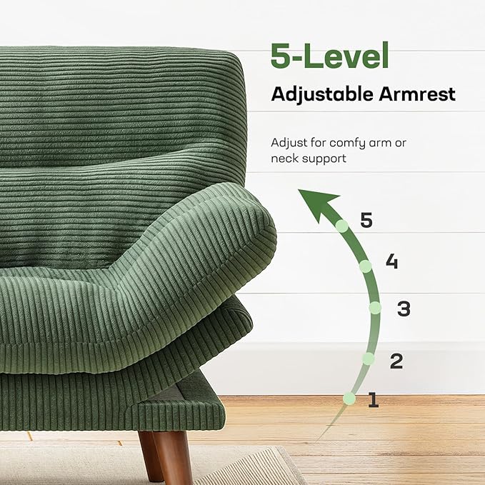 Marsail 75" Futon Sofa Bed, Futon Couch with Adjustable Backrest & Armrests, Convertible Sleeper Sofa Bed for Apartment, Living Room, Office, Corduroy Loveseat, Green