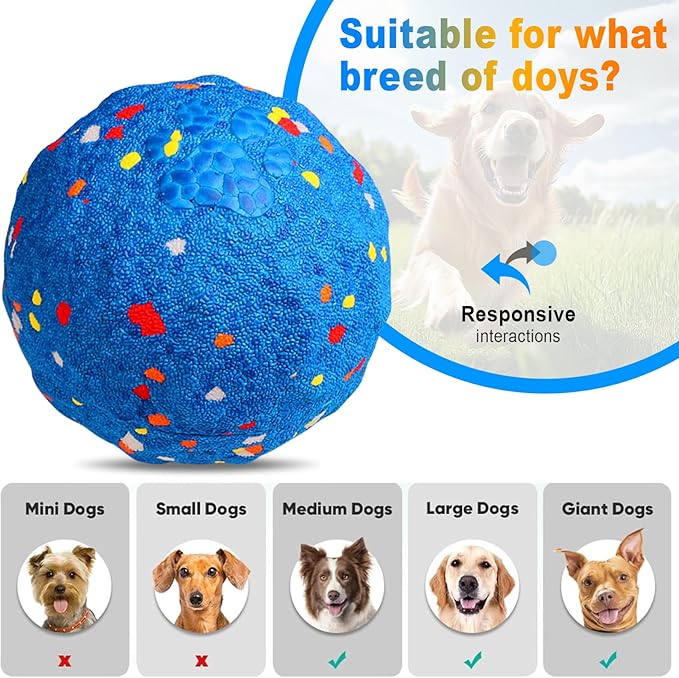 Interactive Dog Toys Ball, Automatic Moving, Bouncing Chew Toys, E-TPU Material, Suitable for Large and Medium-Sized Dogs, Used for Boredom Relief and Daily Training, USB Rechargeable (BVitality Blue)