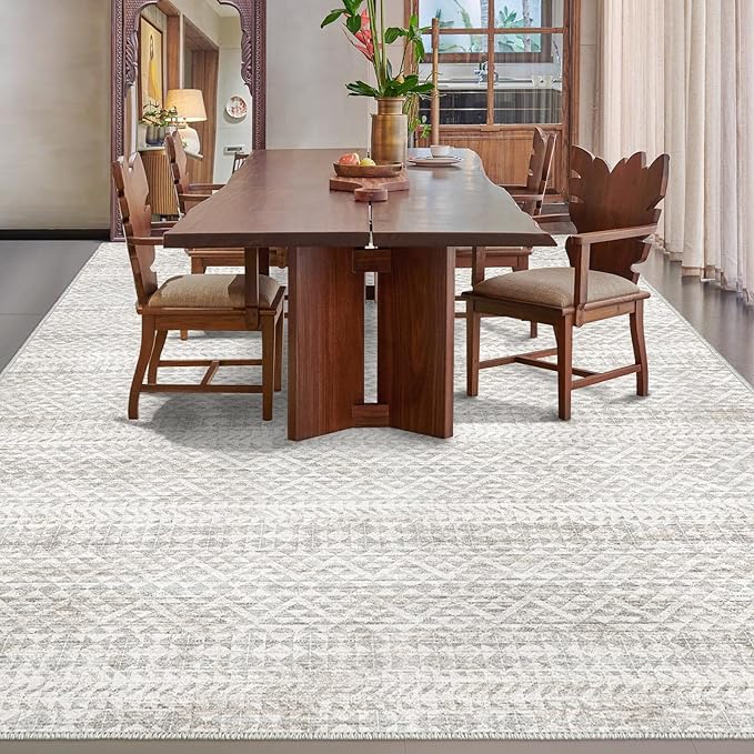 5'x7' Machine Washable Abstract Design Area Rug, Non Slip, Stain Resistant, Non-Fluffy Home Decor Living Room Carpet(Grey Beige 5x7)…