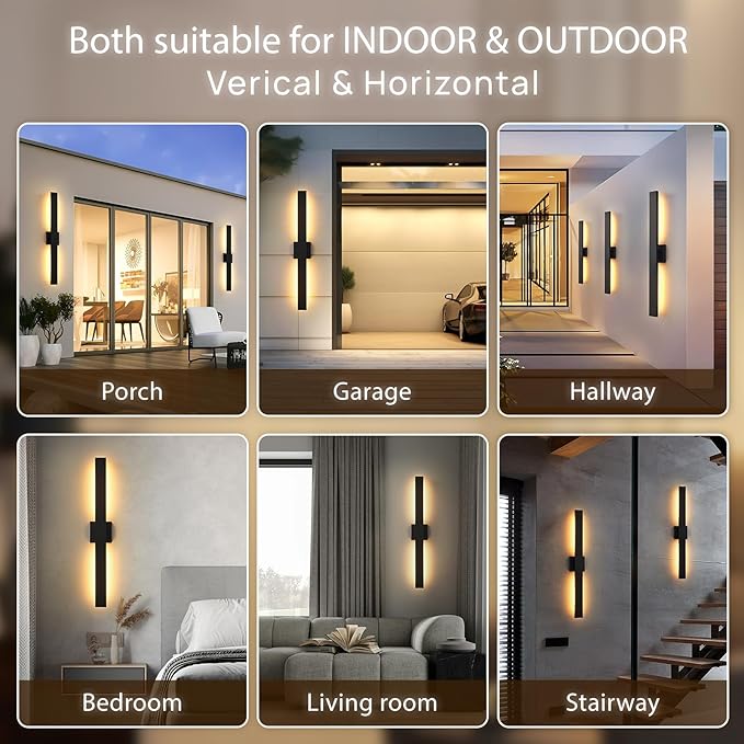 Upgraded 47in Black Long Modern LED Outdoor Wall Lights 3000K 4000K 5000K Dimmable Exterior Wall Sconce Outside Light fixtures for House Garage Front Door