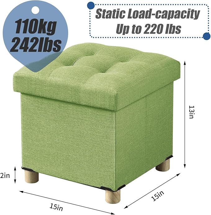 BRIAN & DANY 15 Inches Ottoman with Storage, Square Small Storage Ottoman Foot Rest with Legs, Ottomans Foot Stool for Dorm, Living Room, Entryway (Bright Green)
