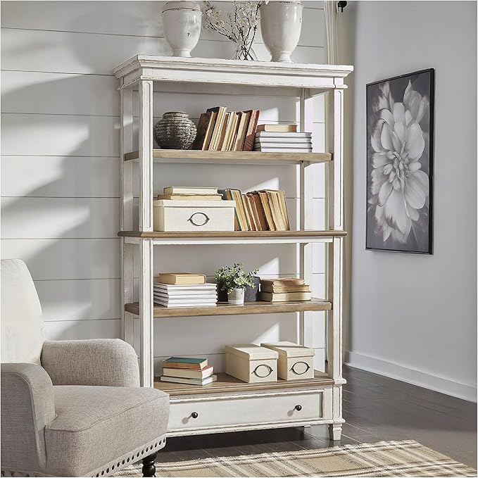 Signature Design by Ashley Realyn French Country 75" Bookcase with Drawer, Chipped White