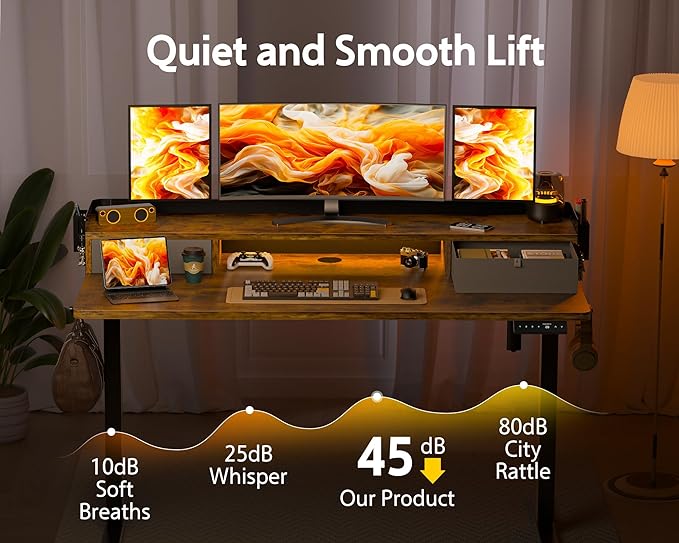 48x24 Inches Electric Standing Desk with 2 Drawers, Height Adjustable Stand up Desk for Home Office, Ergonomic Sit to Stand Table with Storage Shelf, DIY Board, Hooks, Rustic Brown