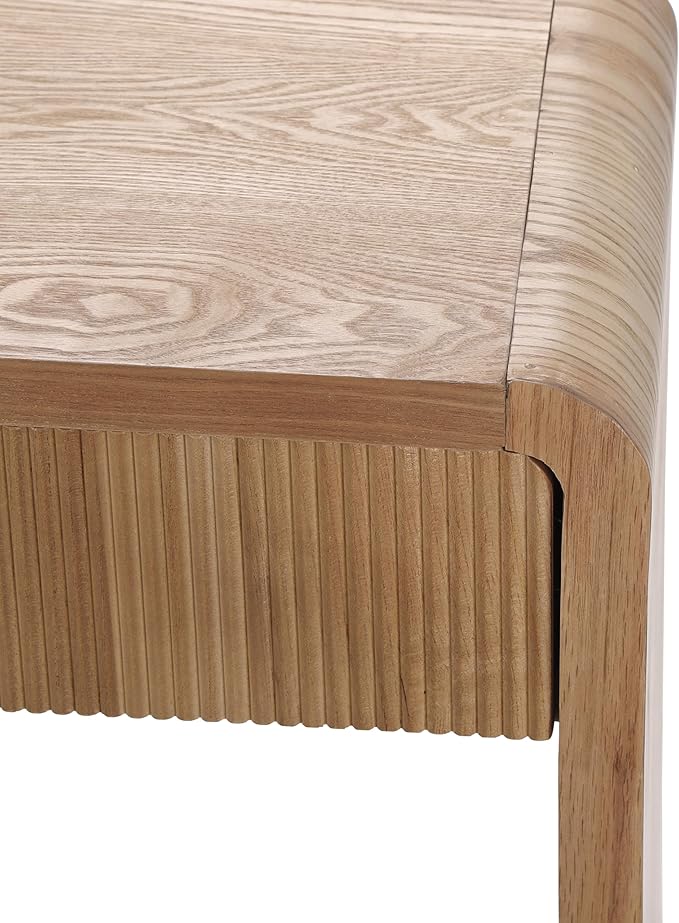 Modern Fluted Console Table with 3- Drawer, Rustic Farmhouse Entryway Table, Round Edge Sofa Table Design with Vertical Slats for Entryway, Hallway Living Room-59 Brown