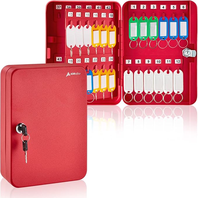 AdirOffice Key Lock Box – 48 Key Hooks Wall Mounted Key Cabinet Lock Box, Car Keys Holder Box, Lockable Key Storage Box - Metal Key Box Organizer with for Home and Office
