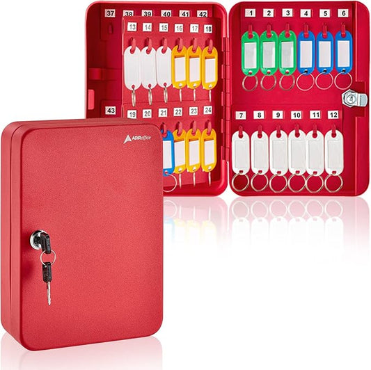 AdirOffice Key Lock Box – 48 Key Hooks Wall Mounted Key Cabinet Lock Box, Car Keys Holder Box, Lockable Key Storage Box - Metal Key Box Organizer with for Home and Office