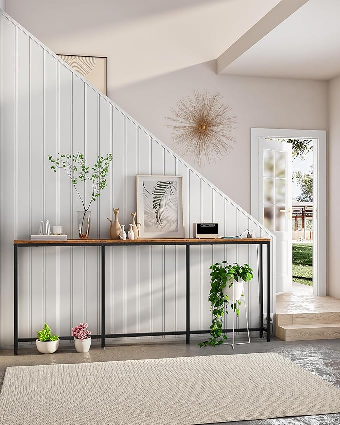 70.9" Console Table with Charging Station, Narrow Long Behind Couch Table, with 2 AC Outlets, 1 USB-A Port and 1 Type-C Port Rustic Brown and Black TXG28UBF