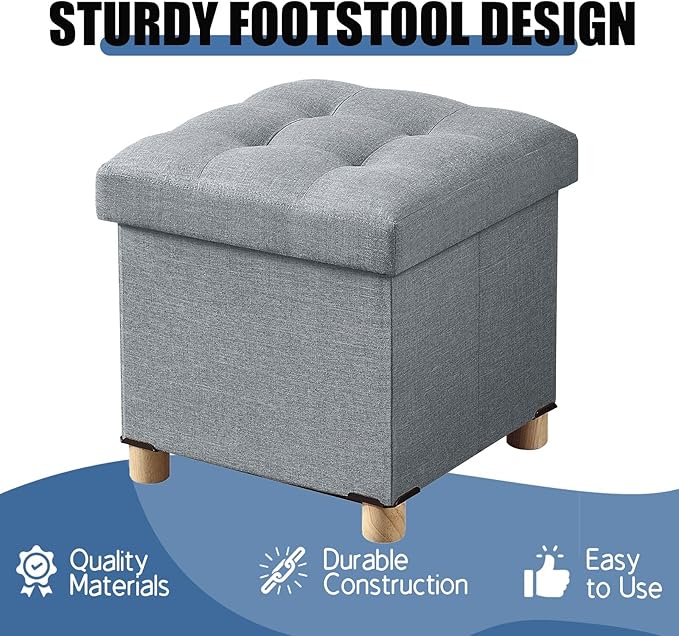 BRIAN & DANY 15 Inches Ottoman with Storage, Square Small Storage Ottoman Foot Rest with Legs, Ottomans Foot Stool for Dorm, Living Room, Entryway (Light Gray)