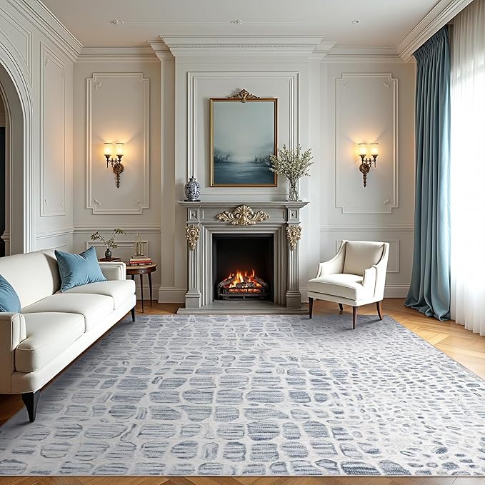 Washable Rugs 8x10 Area Rugs for Living Room,Bedroom,Dining Room- Modern Abstract Large Area Rugs with Non Slip Rubber Backing,Soft Low Pile Neutral Accent Carpet for Nursery Dorm Home Office