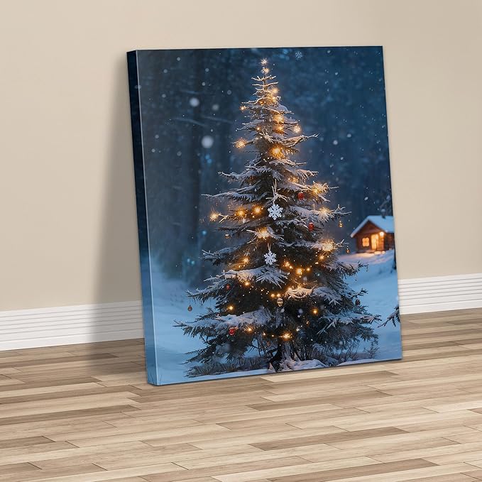 Framed Christmas Pictures Wall Decor,Vintage Pine Tree Prints,Winter Christmas Canvas Wall Art Decoration for Bedroom Bathroom Living Room Rustic Xmas Holiday Gifts (Christmas Tree 19, 16'' X 24'')