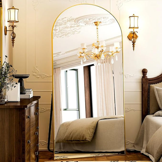 GLSLAND-77 x38 Arched Full Length Mirror - Oversize Floor Mirrors Aluminum Alloy Frame Full Body Dressing Mirror for Bedroom Living Room,Gold