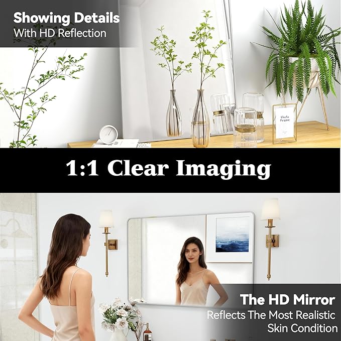 24x36 Mirror Rectangle Full Length Wall Mounted Hanging or Against Wall Metal Frame Dressing Make-up Mirrors for Entryway Bedroom Bathroom Living Room 24 36 36x24 inch Silver