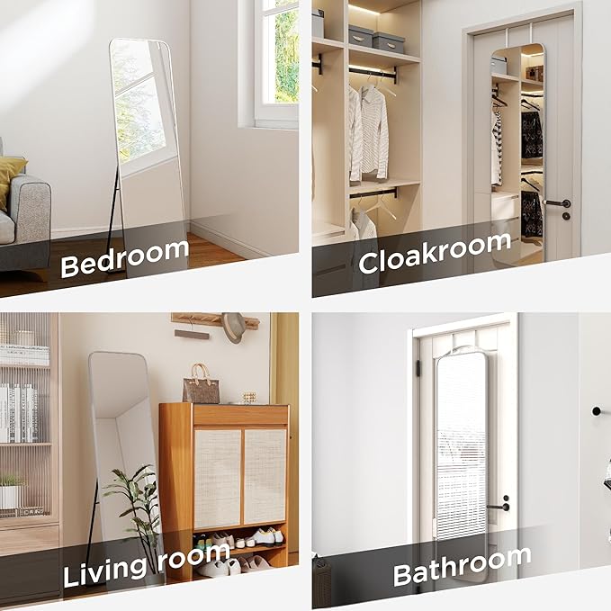 57x16 Door Hanging Full Length Mirror, Floor Stand (Height 5.7ft just Body in1.3ft) Wall Mounted Metal Frame Rectangle Dressing Mirrors for Bedroom Bathroom Room 57 inch Silver