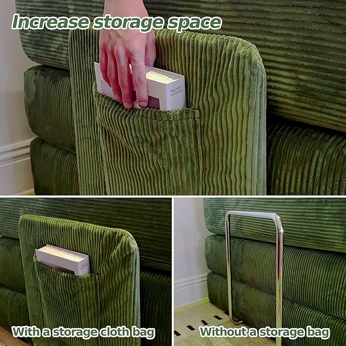 Compressed Sleeper sofa bed,Convertible Floor Boneless Couch-With Comfy Pillow,Modular Modern Corduroy Sofa for living room Bedroom Lounge Studio-With Fixed-shape Frame and support Armrest(Green)