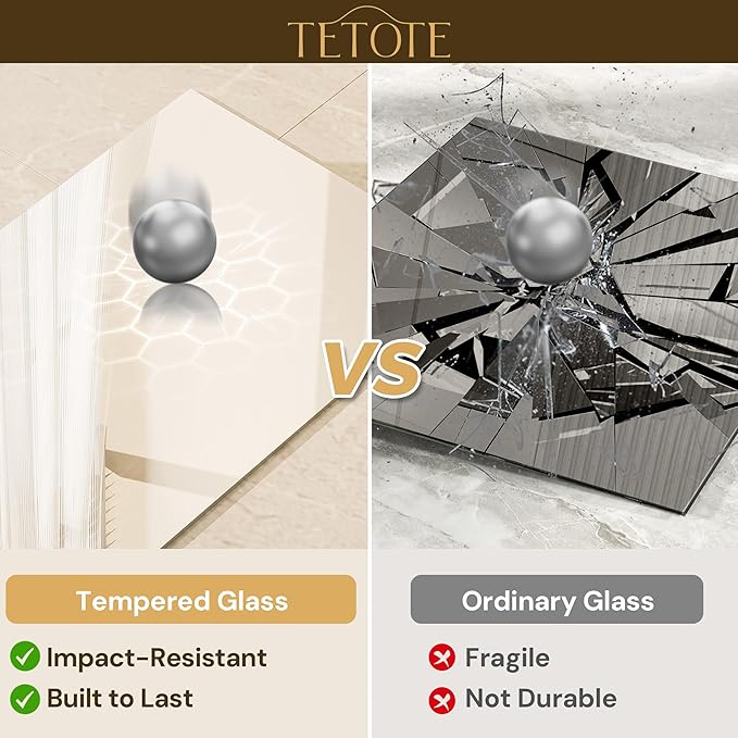 TETOTE Frameless Mirror 48" x 24" Large Tempered Vanity Mirror for Wall, Bathroom, Bedroom, Entryway, Hallway, Gym, Vertically/Horizontally