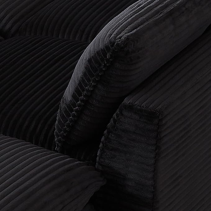 80" Cloud Sectional Couch with L-Shaped Chaise, Corduroy Sectional Sofa with Ottoman, Boneless Couch with Deep Seat in a Box for Living Room, No Assembly Required (Black)
