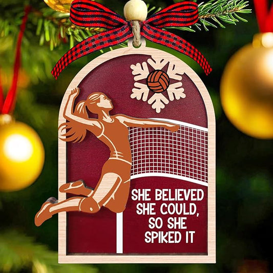 Volleyball Christmas Ornament 2025-2 Layer Wooden Volleyball Ornaments for Christmas Tree - Sports Ornaments for Team, Players, Coaches, Family, Friends, Sport Lovers - Sports Themed Hanging Decor