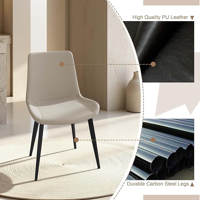 Dining Chairs with Comfortable Backrest and Sturdy Metal Legs, Modern Upholstered PU Leather Kitchen & Office Chairs for Dining Room, Restaurant Or Living Room (White, 6-Set)
