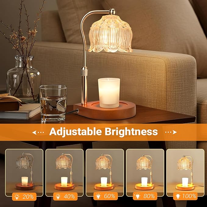 Candle Warmer Lamp with Timer Dimmer Adjustable Height, Gift for Women Mom, House Warming New Home Cozy Decor, Wax Melt Warmer for Jar Candles with 2 Bulbs