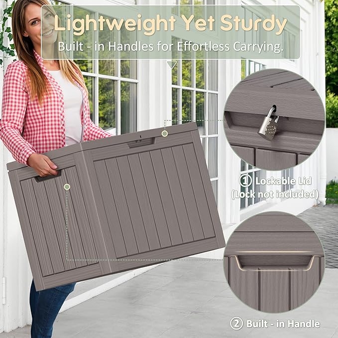 Outdoor Storage Box, Resin Deck Boxes Indoor and outdoor, Waterproof Storage Box Lockable Lid (Grey, 50 Gallon)