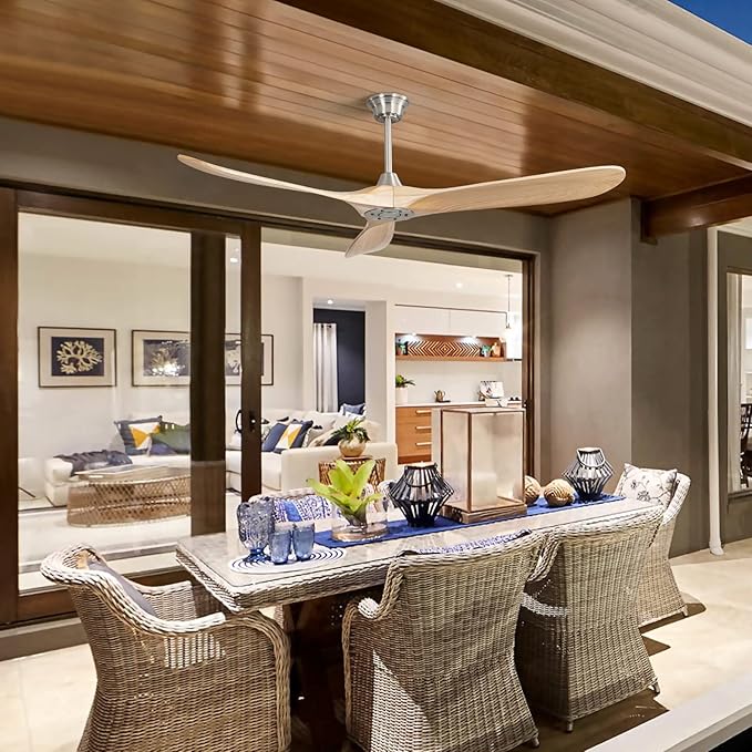 Sofucor Ceiling Fan without Lights, 60 Inch Low Profile Flush Mount Mordern Ceiling Fan with Remote for Indoor Farmhouse Bedroom Living Room Outdoor Patio Porch, Reversible DC Motor, Noiseless