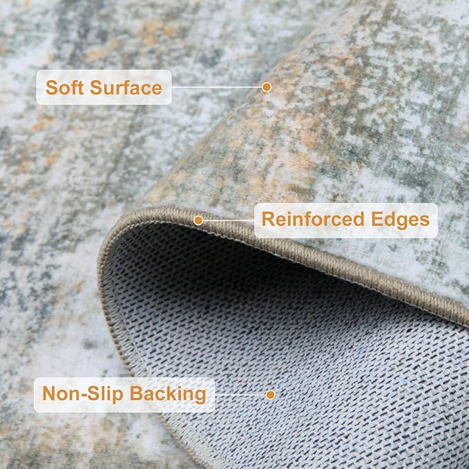 WILLSUN Washable Area Rugs, 6x9 Non-Slip Boho Large Area Rugs for Living Room, Bedroom, Machine Washable Vintage Rug, Indoor Floral Print Carpet for Home Decor, Kid & Pet Friendly Mat