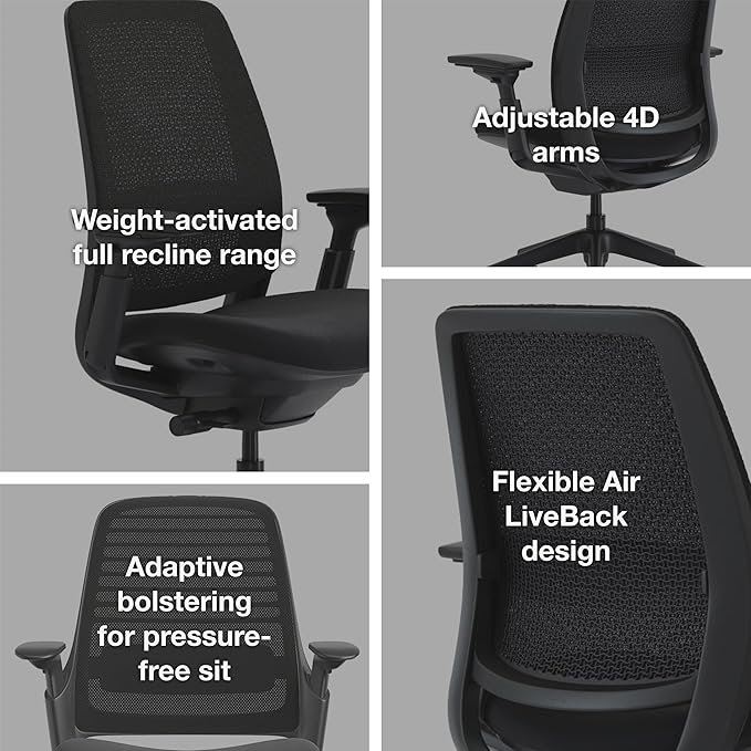 Steelcase Series 2 Office Chair - Ergonomic Work Chair with Wheels for Carpet - with Back Support, Weight-Activated Adjustment & Arm Support - Adjustable Rolling Chairs for Desk - Licorice