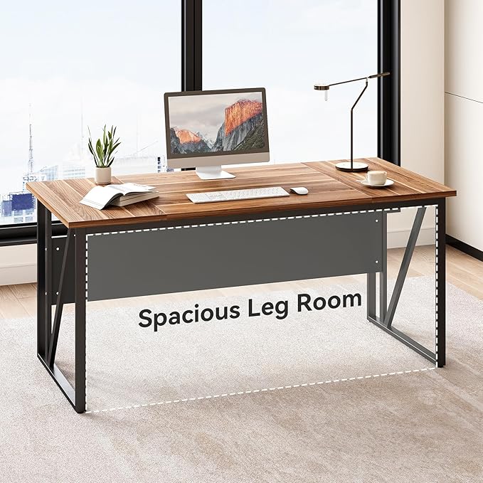 LITTLE TREE 63" Office Desk and 47" File Drawer Cabinet, Large Computer Desk, Study Writing Desk Workstation for Home Office