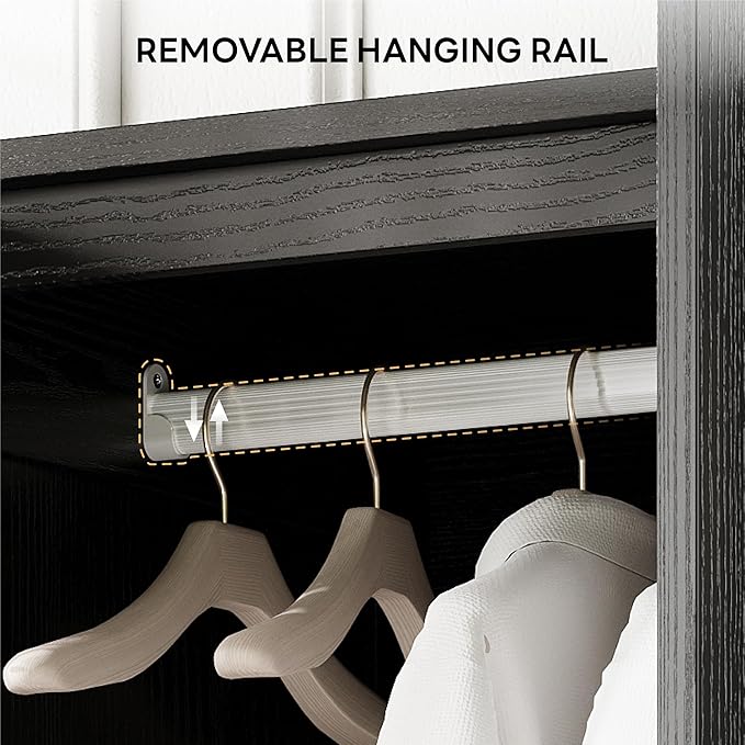 LIKIMIO Armoire Wardrobe Closet 70" H, 5 Doors Bedroom Wooden Wardrobe with 4 Storage Shelves and Hanging Rod, Clothing Storage Cabinet Organizer Combination, Black