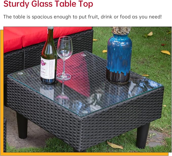 FDW Patio Furniture Sets 5 Pieces Outdoor Wicker Conversation Set Sectional Sofa Rattan Chair for Outdoor Backyard Porch Poolside Balcony Garden Furniture with Coffee Table,Red Cushion