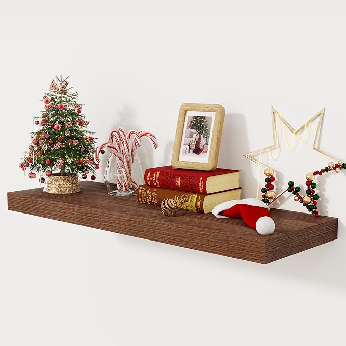 Floating Shelves 36 Inch Long, 12 Inch Deep Floating Shelves for Wall, 36 x 12 Shelves for Wall Storage & Display, 2" Thick Floating Shelf for Bathroom, Living Room, Bedroom, Walnut Color, Set of 1