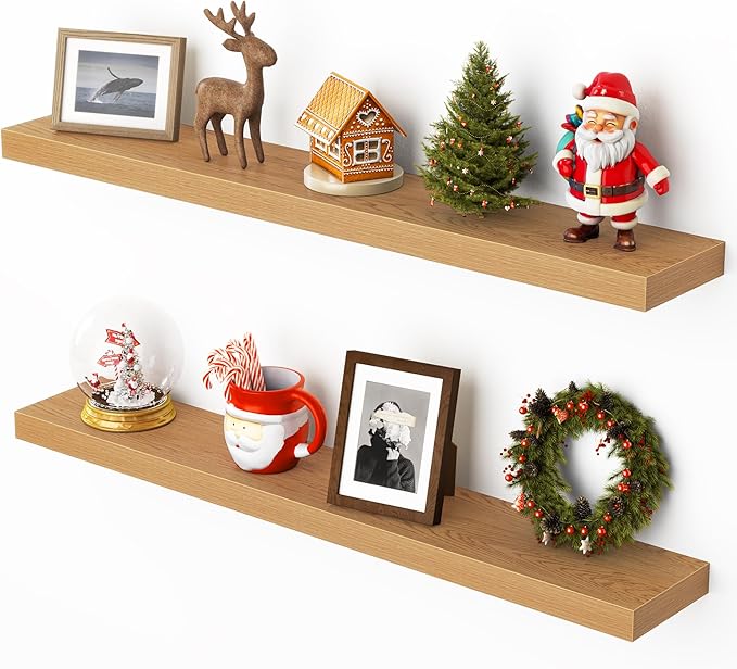 Heimlove 36 Inch Floating Shelves for Wall,Mounted Storage & Display Wood Shelves with Invisible Brackets,Hanging Shelf for Bedroom Living Room Kitchen Office,Set of 2,Oak Color