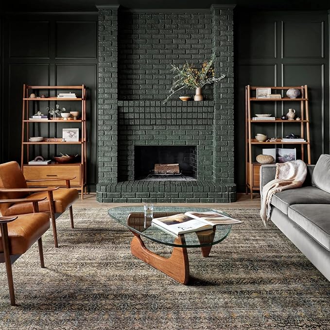 Mid Century Coffee Table Triangle Glass Coffee Table with Solid Wood Base and Thick Clear Glass Top Modern End Table for Living Room, Patio, Office, Dark Walnut