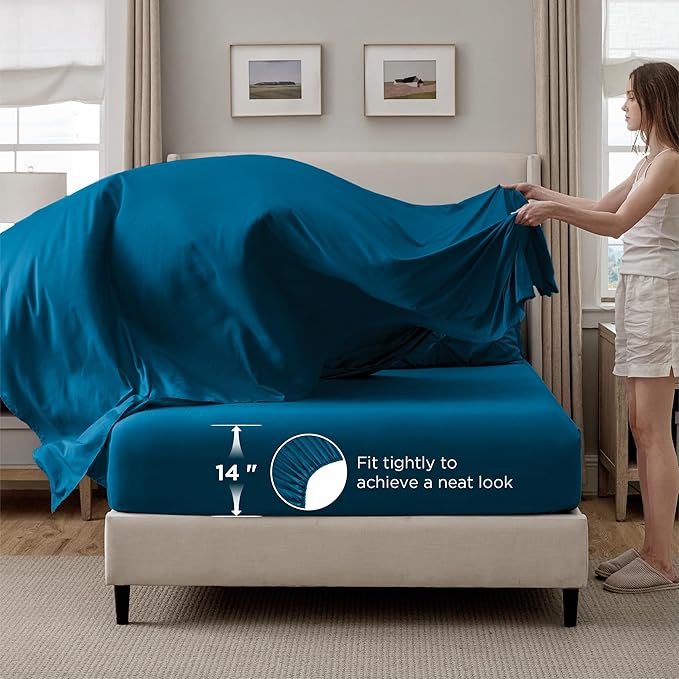 Bedsure Full Comforter Set Teal - Bed in a Bag Full Size Bedding Set 7 Pieces, GentleSoft™ Pintuck Bed Set Gift for Family, Pinch Pleat All Season Comforter with Sheets, Pillowcases & Shams