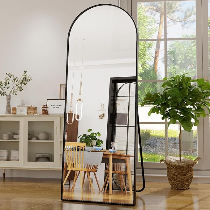GLSLAND-21x64 inch Arched Full Length Mirror-Aluminum Alloy Frame High Definition-Full Body Mirror for Bedroom or Living Room