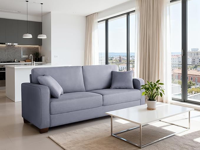 VANOMi Loveseat Couches for Living Room, Modern Sofas & Couches with Cushion & 2 Pillow, Comfy Linen Loveseat Sofa for Small Space, Office, Apartment, Light Grey
