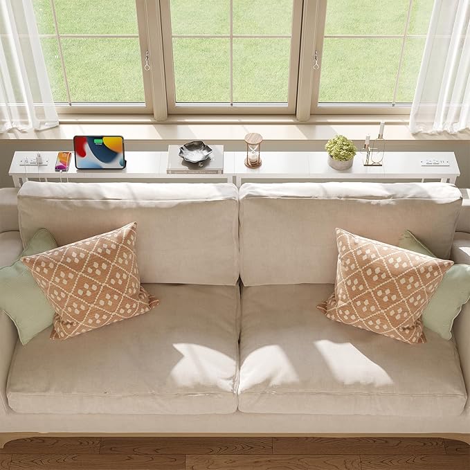 ELYKEN 2 Pack 5.9" Narrow Console Sofa Table with Power Outlets, Total 78.8” Long Behind Couch Table with Charge Station and 5.9’ Extension Cord for Living Room, 5.9" D x 78.8”W x 29.5”H, White