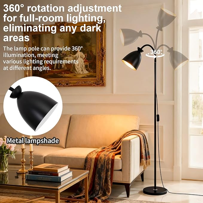 Bright Modern Black Floor Lamp for Living Room Corners Bedroom Bedside Kids room dorm Classroom,Tall Standing Reading Warm Light, 9W LED tri Color Dimming, Goose Neck Adjustment, Cheap Work Desk Lamp