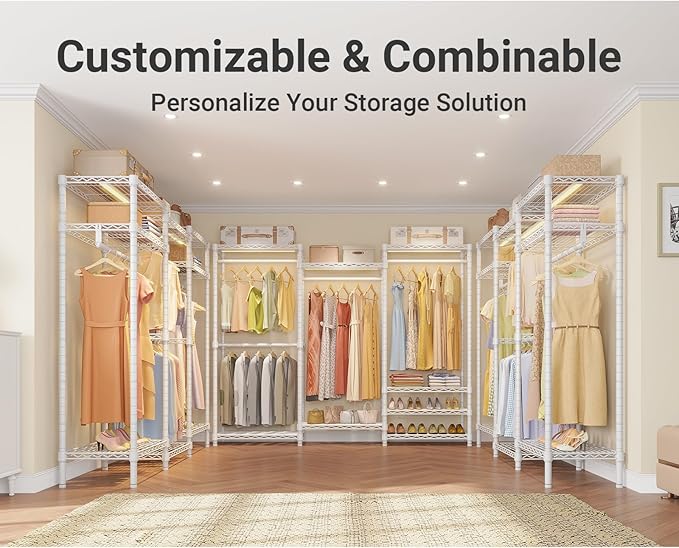 VIPEK V5 White Clothes Rack & Dimmable LED Lights Bundle, 3000K Warm White, Portable Closet Rack Freestanding Wardrobe Closet Heavy Duty Clothing Rack, 68.9" L x 15.7" W x 76.4" H