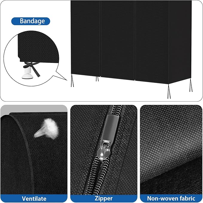 Zilink 72" Garment Rack Cover Dustproof Breathable Clothes Rack Cover Large Garment Bags Protector Cothing Rack with Cover with 2 Durable Zippers for Garment Rack, Black, (Rack Not Included)