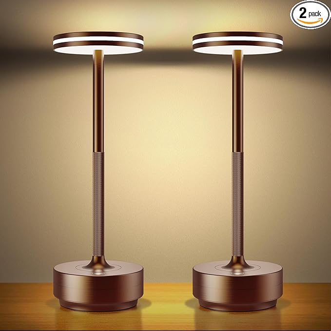 Hapfish 2 Pack Cordless Table Lamps Rechargeable, 5000mAh Battery Powered Lamp, 3 Color Modes, Dimmable, LED Table Lamps for Living Room,Outdoor, Dinner,Patio,Restaurant – Brown